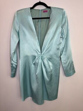 GAUGE81Β Zarateβicy blue satin long sleeves cocktail evening mini dress Large